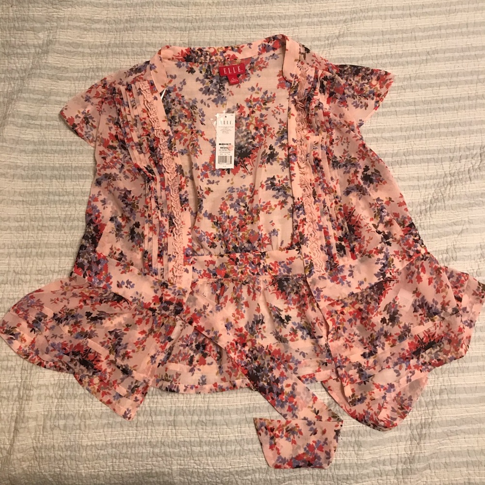 Elle soft pink floral wrap blouse